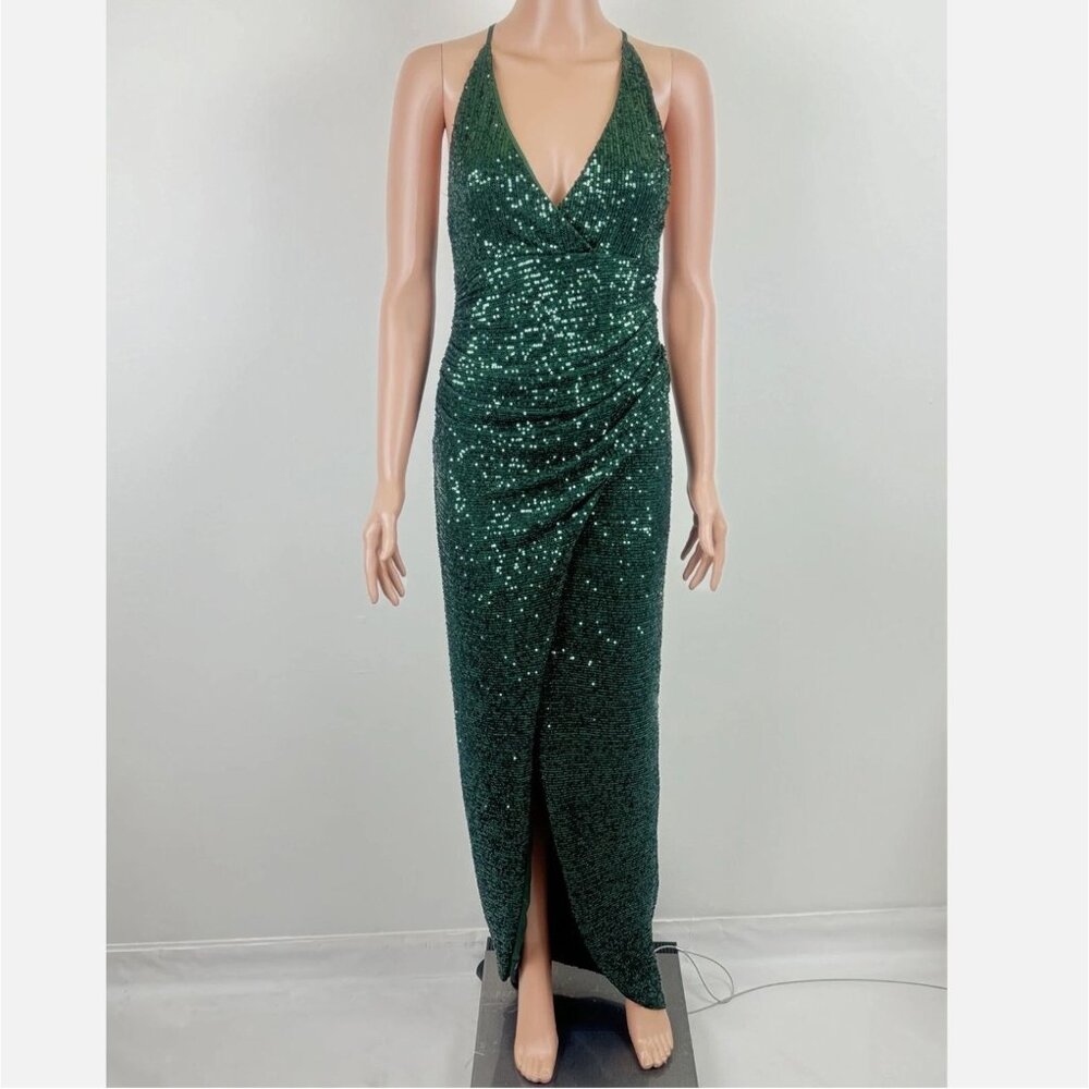 NWT Women's Fashion Nova Champagne Taste Sequin Maxi Dress - Hunter Green - Picture 1 of 10